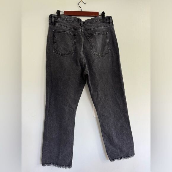 Loft Destructed High Rise Straight Crop Jeans in Washed Black Wash - Picture 6 of 8